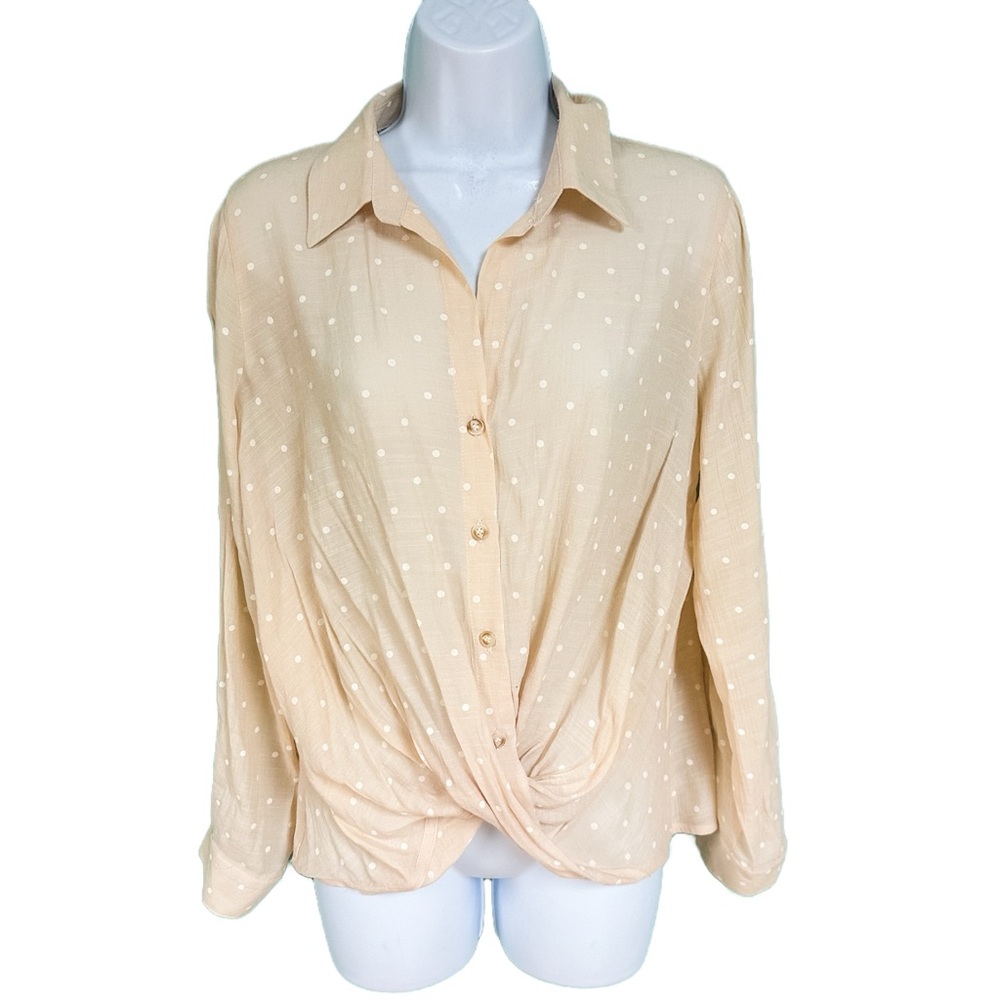 Mine Cream & White Polka Dot Button Up Wrap Blouse Womens Size S